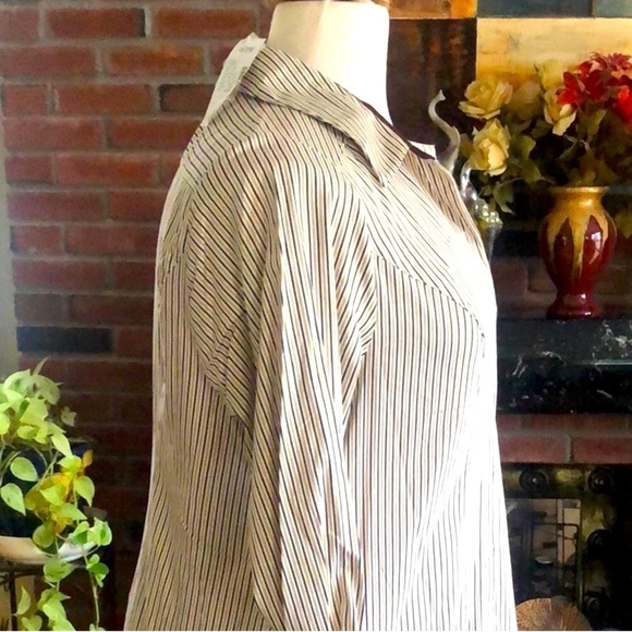 Lane Bryant Metallic Gold / Brown Striped Button Down Shirt Size 18-20 NWT - Picture 6 of 16